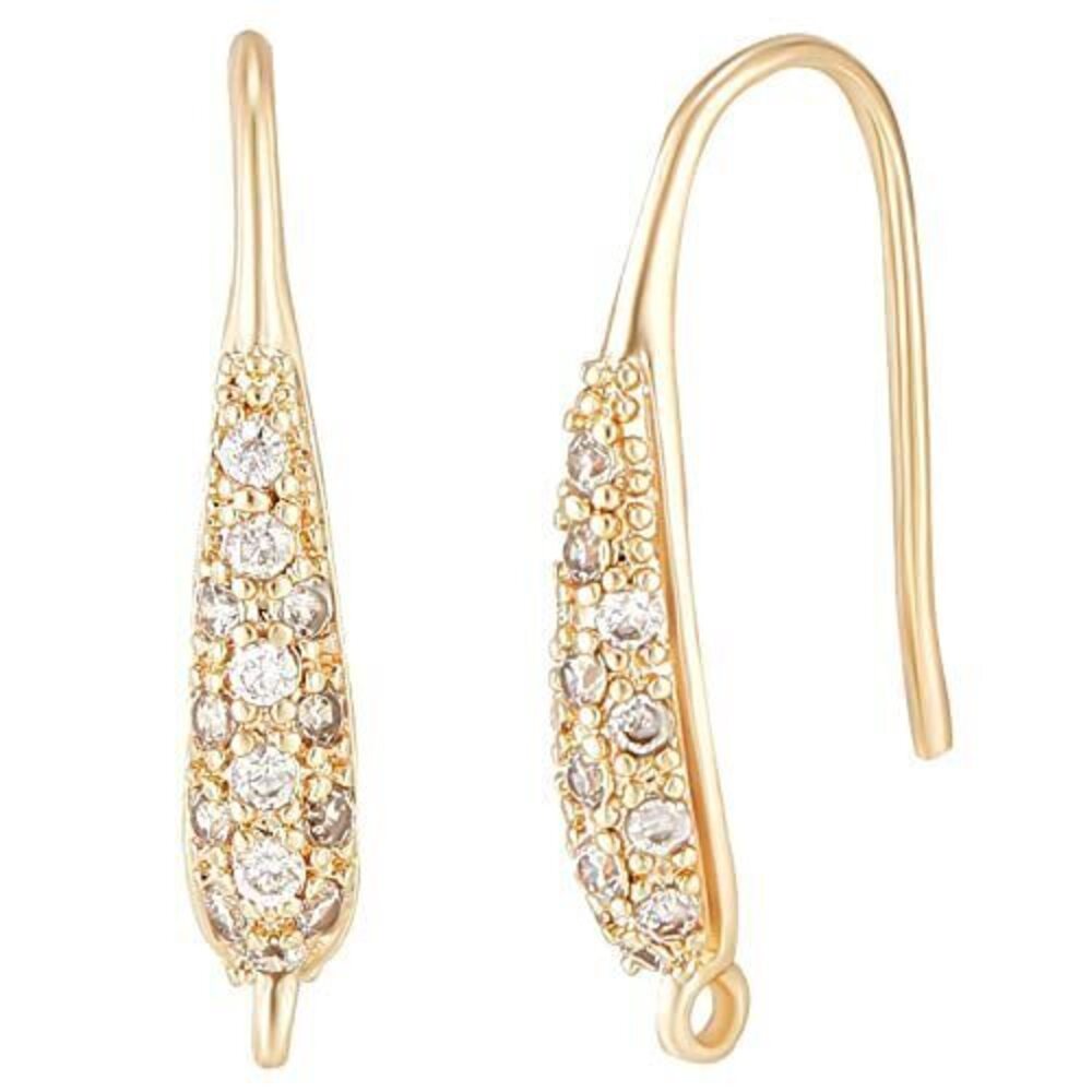 4078 1 Box 10Pcs Zirconia Earring Hooks 18K Gold Plated Brass Rhinestone